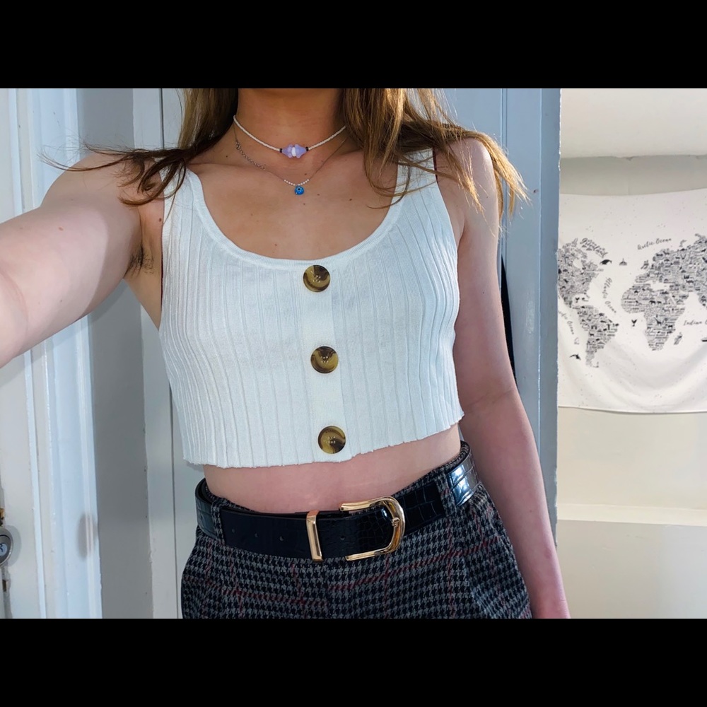 Ribbed button up crop top in white (: